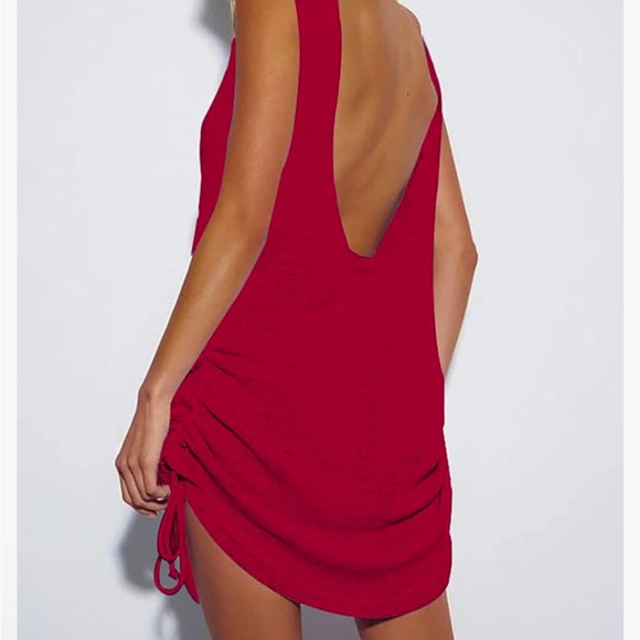 Amazon Other - NIP Red open back lightweight sleeveless ruched sides sexy cover-up dress